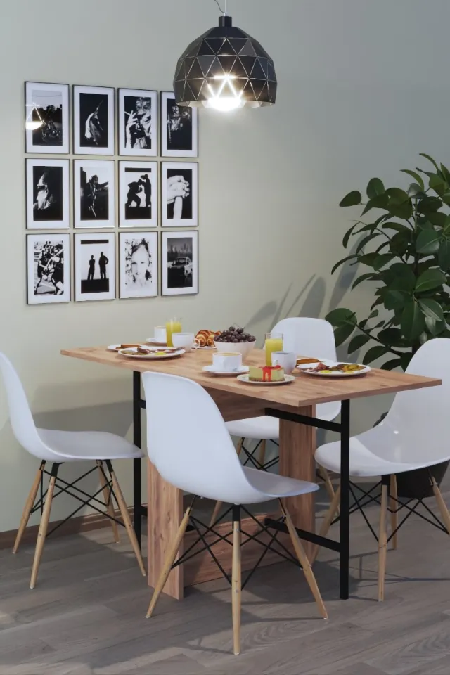 Dekorfim Inklapbare Tafel| Eettafel Uitschuifbaar| Opvouwbaar| Ruimtebesparend Klaptafel| Modern en Stijlvol| Licht Walnoot| Vrıjstand| 134x60x72 cm