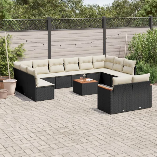 vidaXL 13-delige Loungeset met kussens poly rattan zwart, foto 2