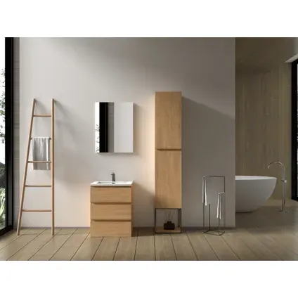 AquaVive - Praxis Eigen Merk Aquazuro Wastafelonderkast Napoli 60cm - Natuur Eik Houtlook - Met 3 Lades, foto 2