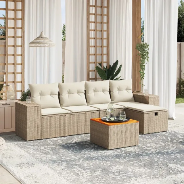 vidaXL 6-delige Loungeset met kussens poly rattan beige, foto 2