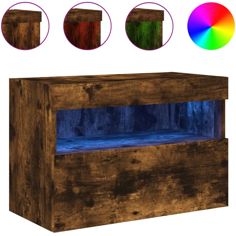 vidaXL Tv-wandmeubel met LED-verlichting 60x30x40 cm gerookt eiken, foto 3