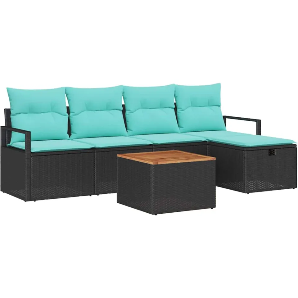vidaXL Tuinbankenset 6 st Zwart poly rattan, foto 4