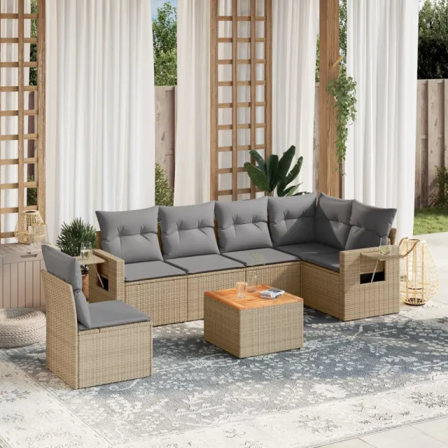 vidaXL 7-delige Loungeset met kussens poly rattan gemengd beige, foto 2