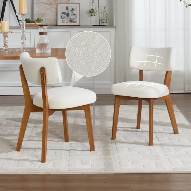 MODENUIT Eetkamerstoel – Set van 2 – Ergonomische Rugleuning – Voor Eetkamer en Bureau – Hout en Stof Beige
