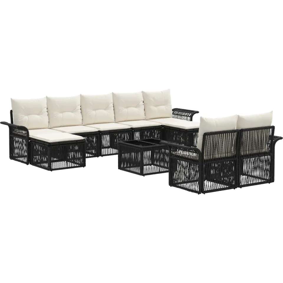 vidaXL Tuinbankenset 10 st 9-zits Zwart poly rattan, foto 3