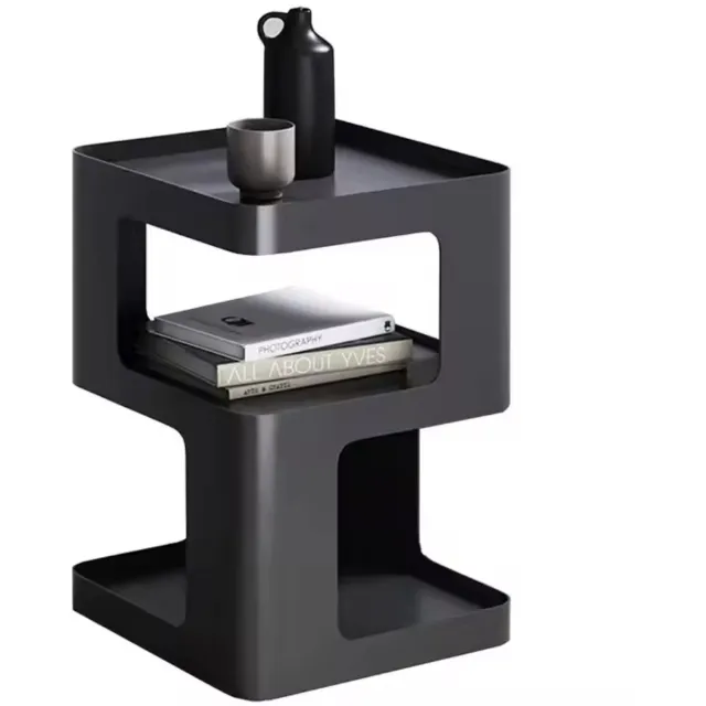 LUXALIVING Nachtkastje-Bijzettafel - Geometrische vorm - Bijzettafeltjes Woonkamer-L40xB40xH54 - Zwart Metaal - Industrieel