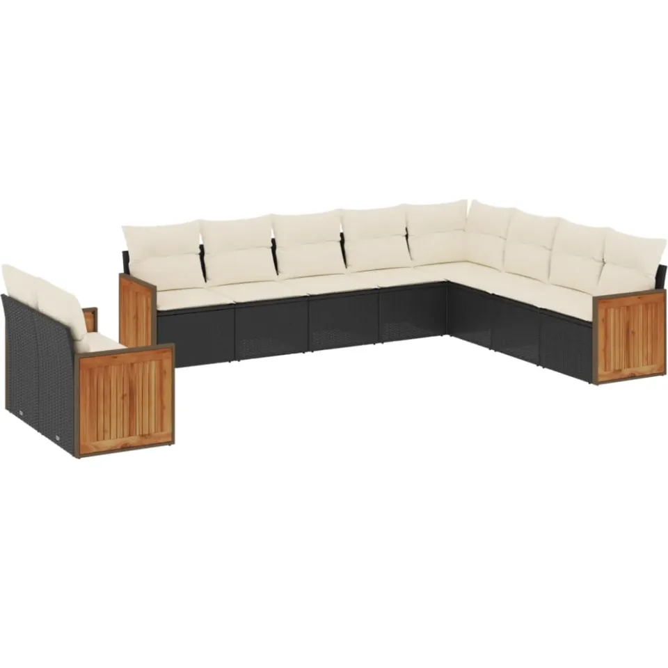 vidaXL 10-delige Loungeset met kussens poly rattan zwart
