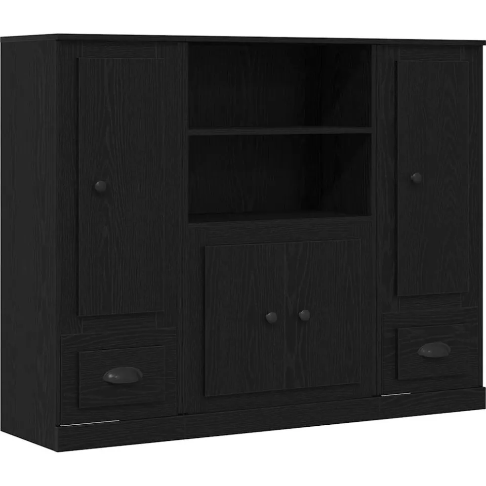 vidaXL Highboard Zwart eiken 132 x 35,5 x 103,5 cm Bewerkt hout, foto 3