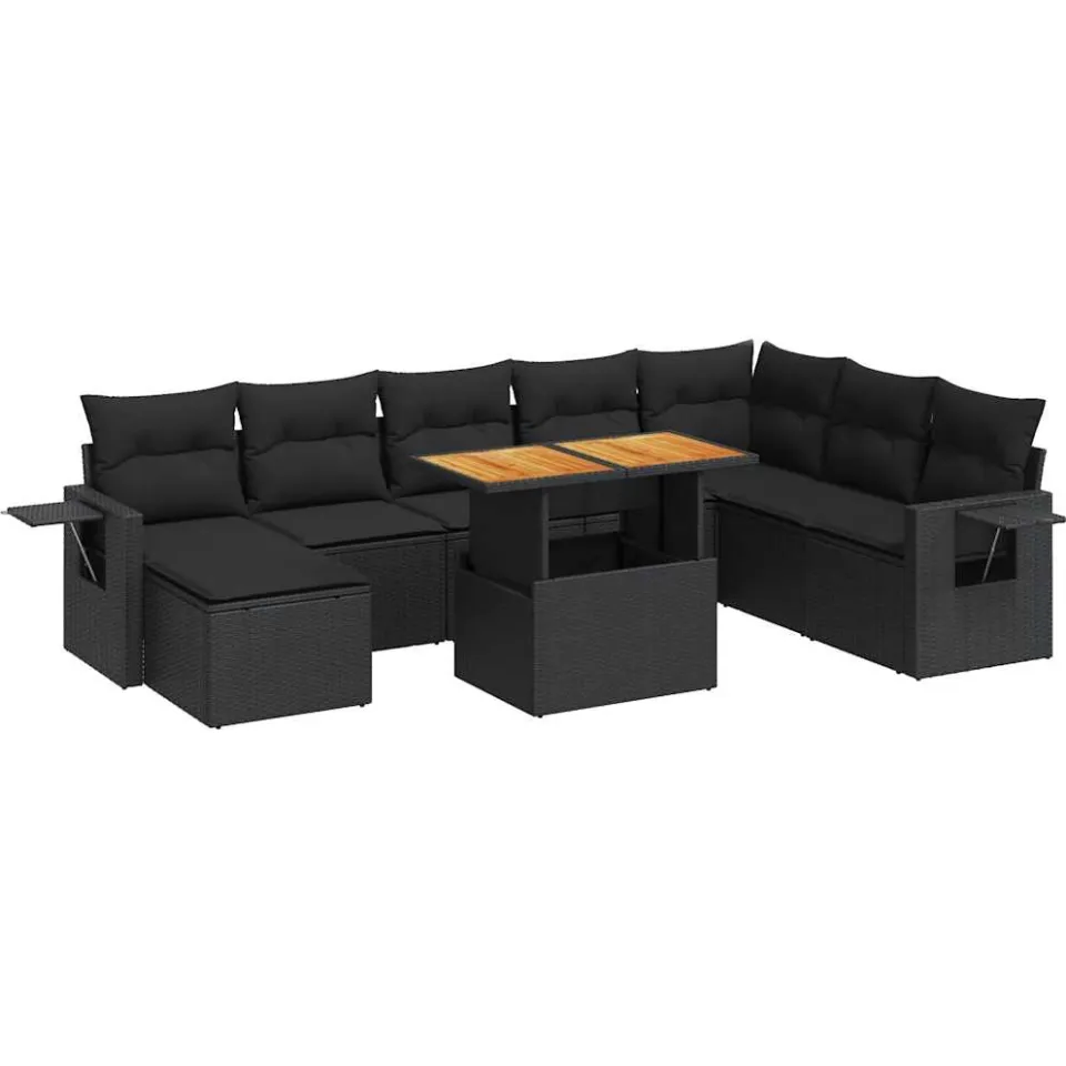 vidaXL 9-delige Loungeset met kussens poly rattan zwart, foto 3