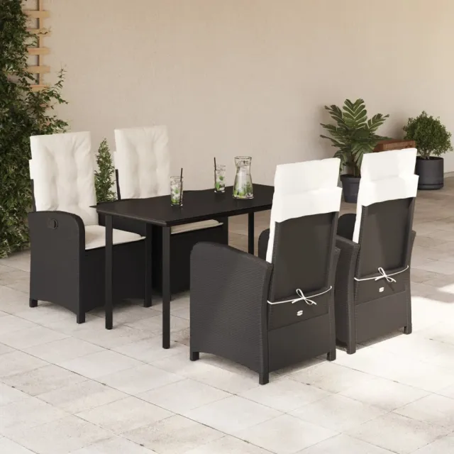 vidaXL 5-delige Tuinset met kussens poly rattan zwart, foto 2