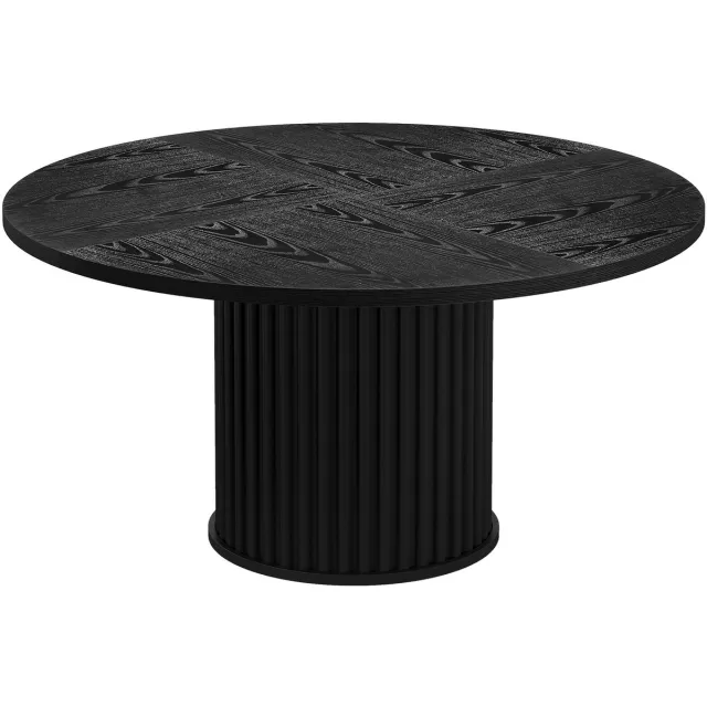 DMG Supply Ronde Eettafel - 4 Personen - Zwarte Eetkamertafel met Houtstructuur - Geribbelde Kolompoot - 120 x 120 x 76,5 cm