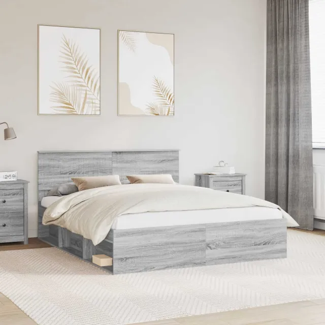 vidaXL Bedframe Grijs Sonoma 160 x 200 cm Massief grenenhout