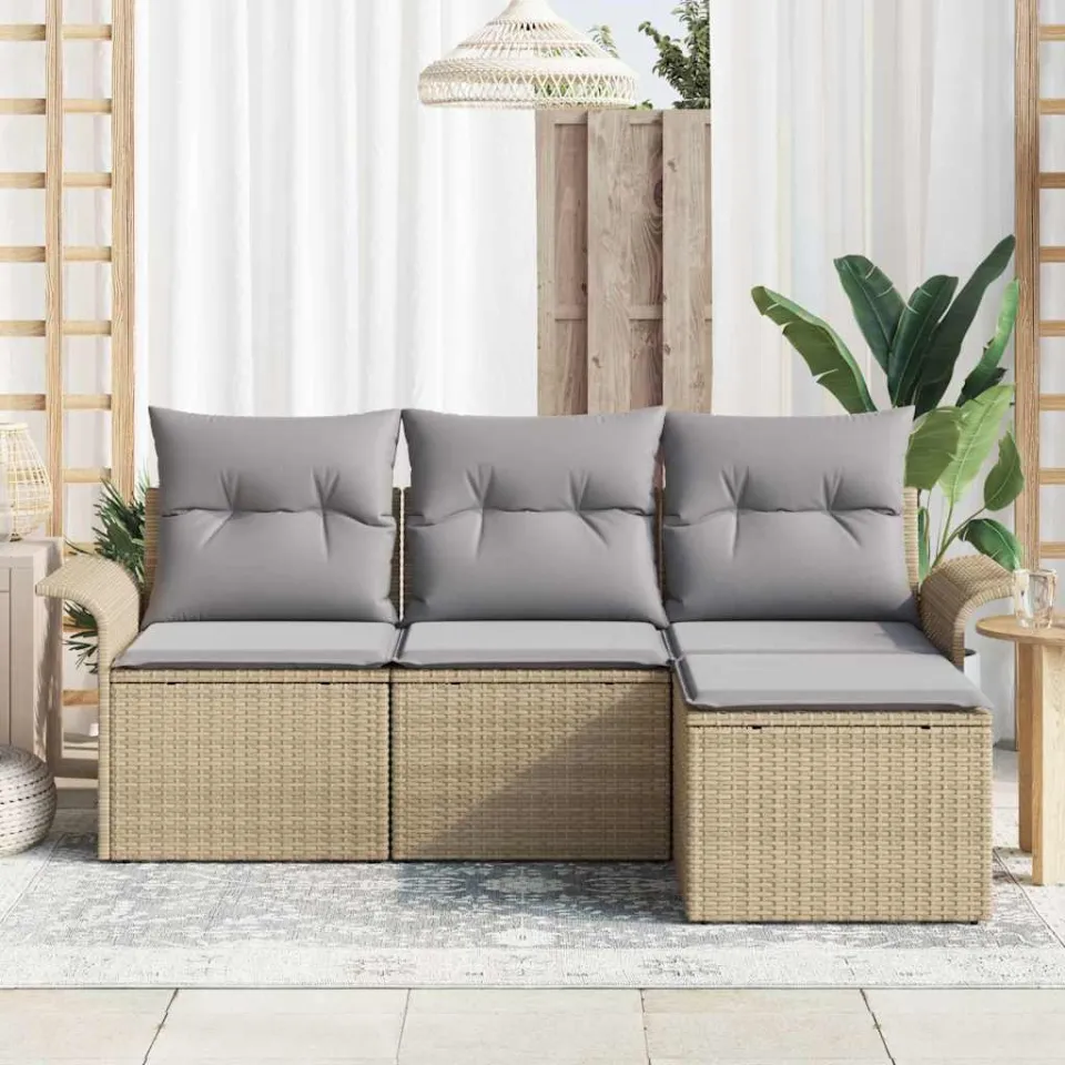 vidaXL Tuin Sofa Set 4 st Beige poly rattan, foto 3