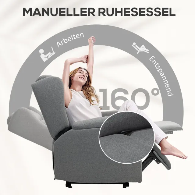 HAUSS SPOLE Relaxfauteuil - Fauteuil Met Ligfunctie - Handmatig Verstelbare Rugleuning En Voetensteun - Voor Woonkamer En Slaapkamer - Donkergrijs Linnen