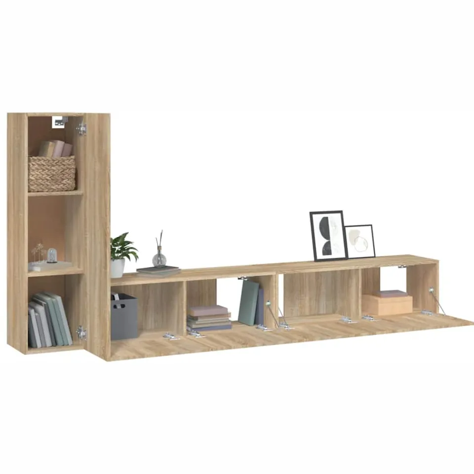 vidaXL 3-delige Tv-meubelset bewerkt hout sonoma eikenkleurig Bruin