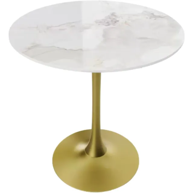 Bolt Edge 78 cm Hoge Ronde Keuken Eettafel - Gesinterde Stenen Top met Voetstuk Base - Bistro Tafel voor Vrije Tijd en Hoogteverstelling Wit