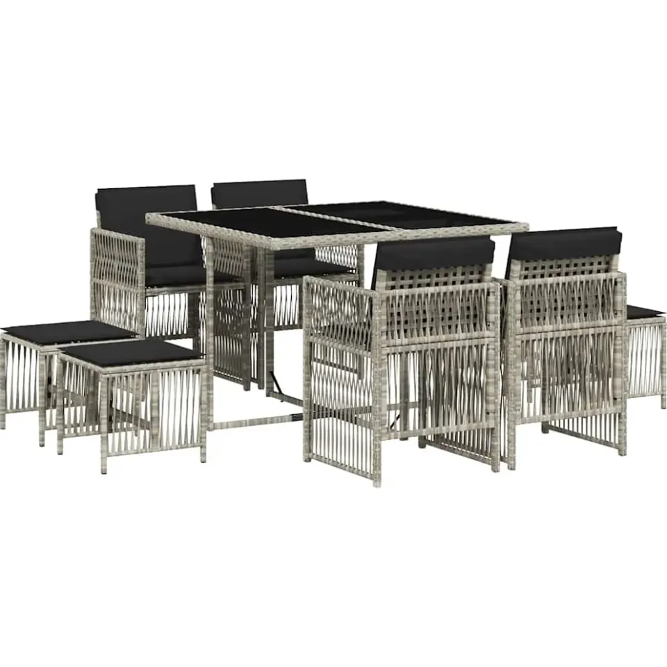 vidaXL 9-delige Tuinset met kussens poly rattan lichtgrijs
