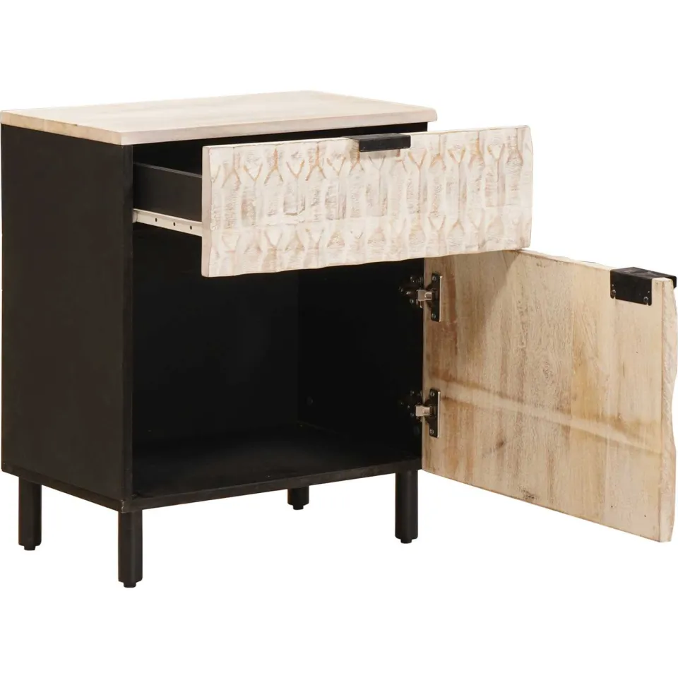 vidaXL Nachtkastje met lade Wit 50 x 33 x 60 cm Massief Mango Hout, foto 2