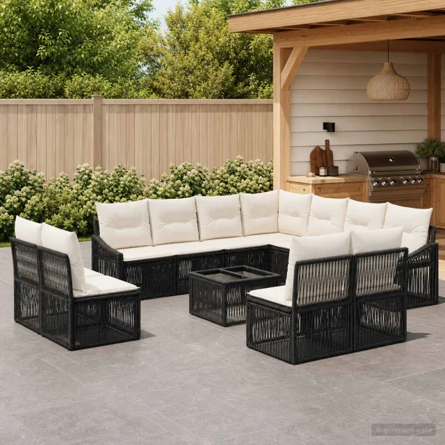 vidaXL Tuinbankenset 12 st 11-zits Zwart poly rattan, foto 2
