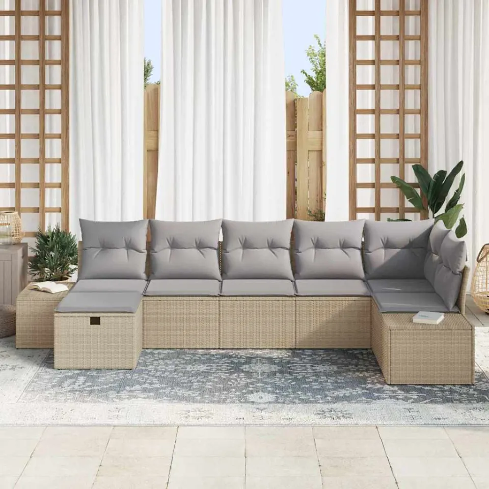 vidaXL Bankstel 7 st poly rattan beige, foto 3