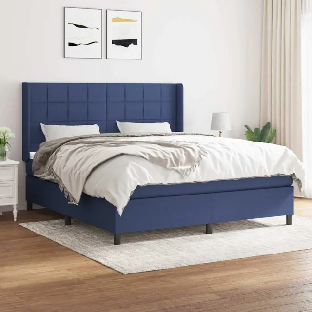 vidaXL Boxspring met matras stof blauw 160x200 cm