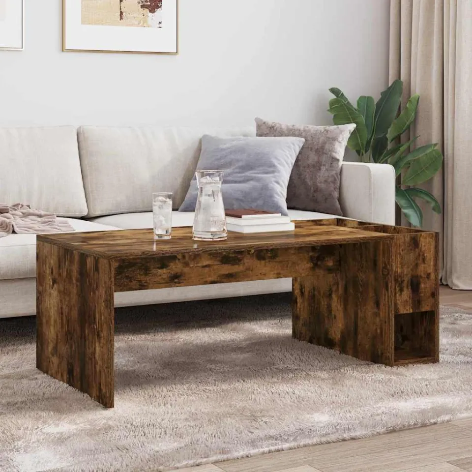 vidaXL Salontafel Gerookt eiken 101,5 x 50 x 37 cm Bewerkt hout, foto 4
