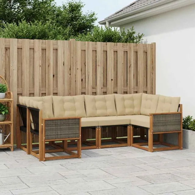 vidaXL Buiten bankenset 6 st 6-zits Natuurlijk en Beige