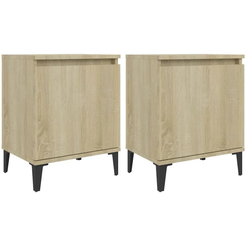 vidaXL Nachtkastjes met metalen poten 40x30x50 cm sonoma eikenkleurig Bruin