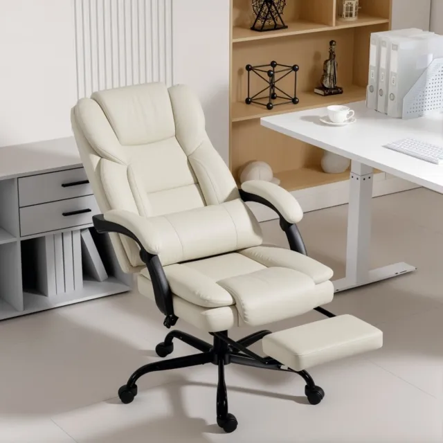 MODENUIT Bureaustoel 65 x 67 x 111-119 cm - Verstelbare Rugleuning En Voetensteun - Voor Thuiswerk - Kunstleer - Beige