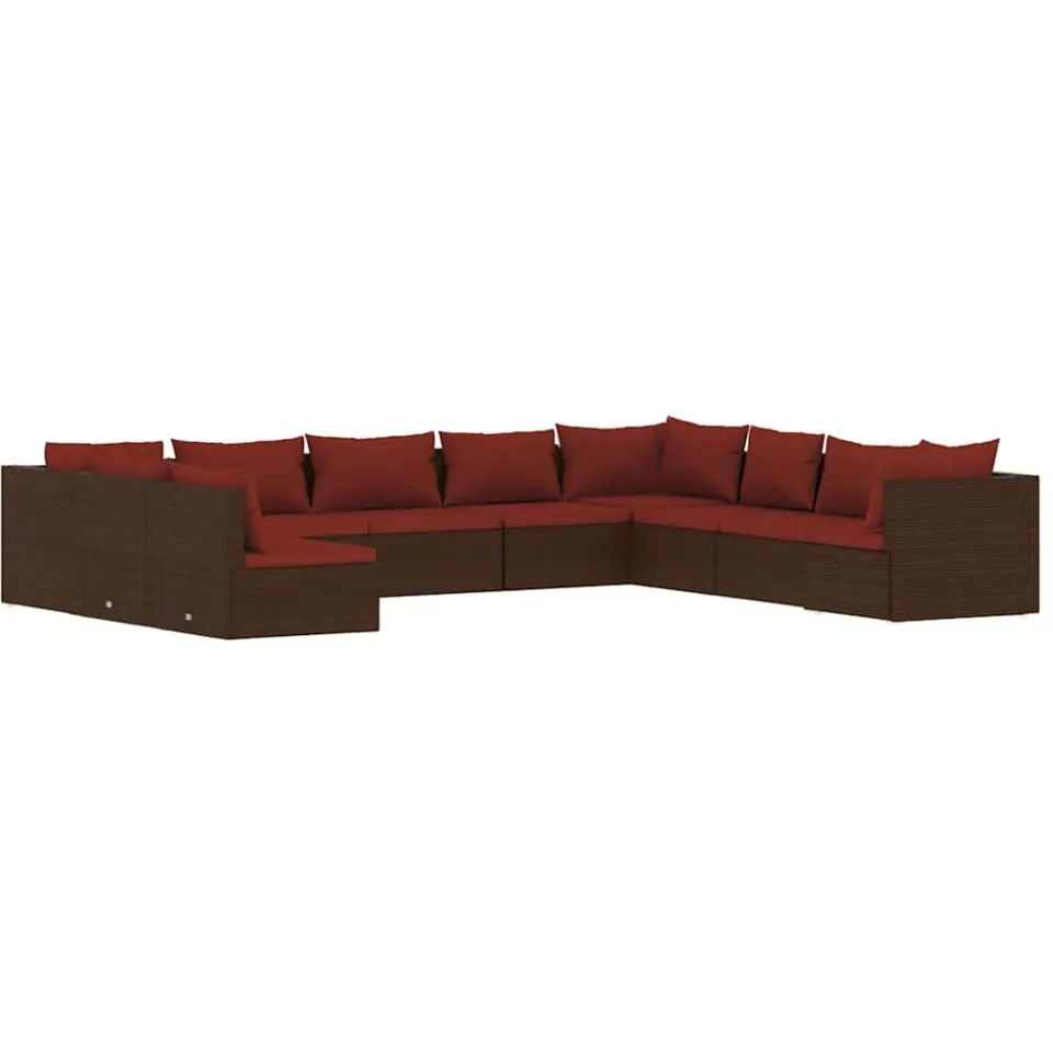 vidaXL 10-delige Loungeset met kussens poly rattan bruin