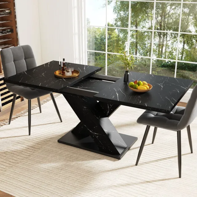 MODENUIT Eettafel - Uitschuifbaar Voor 4-6 Personen - Keuken En Eetkamer - MDF En Metaal - 119,5-159x80x75 cm Zwart