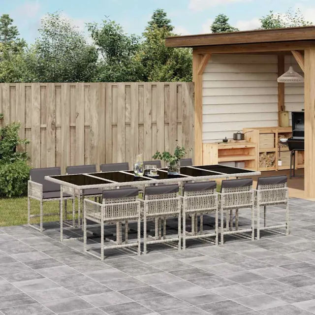 vidaXL 11-delige Tuinset met kussens poly rattan lichtgrijs grijs, foto 2