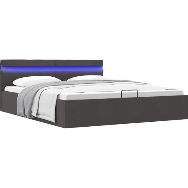 vidaXL Bedframe met opbergruimte en LED stof donkergrijs 160x200 cm