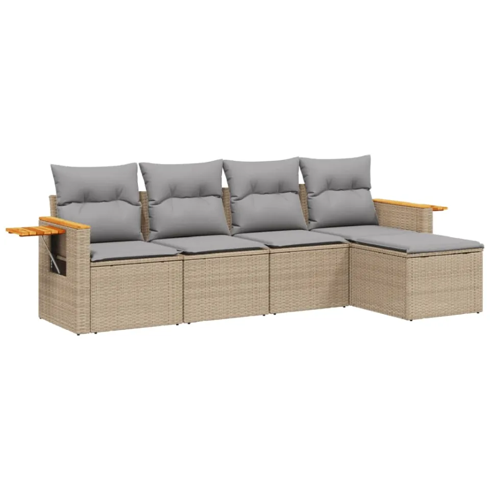 vidaXL 5-delige Loungeset met kussens poly rattan beige, foto 3