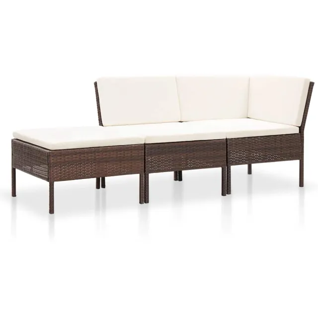 vidaXL 3-delige Loungeset met kussens poly rattan bruin