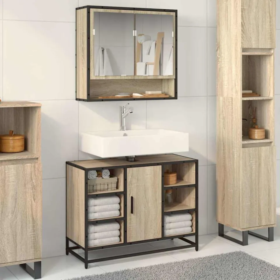 vidaXL Wastafelkast Sonoma eiken 80x33x60 cm bewerkt hout, foto 4