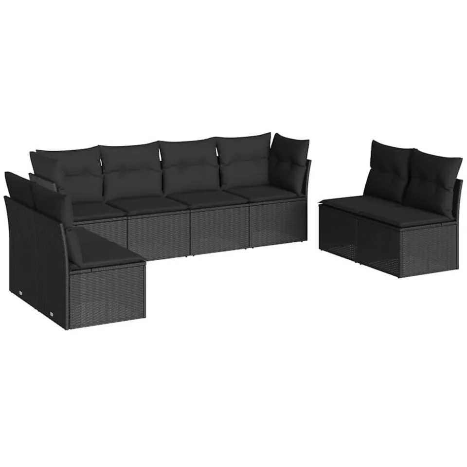 vidaXL 8-delige Loungeset met kussens poly rattan zwart, foto 3