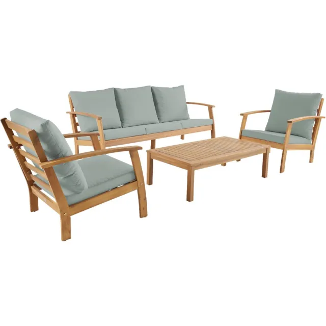 sweeek Loungeset 5 personen van acaciahout met een bank, een tafel, twee fauteuils - ushuaïa Groengrijs