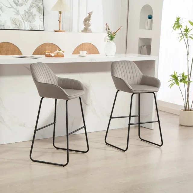 Wishdor Barstoelen Set Van 2 - Fluwelen Look Met Schuimvulling - Metalen Poten En Voetsteun - Grijs Voor Keukeneiland