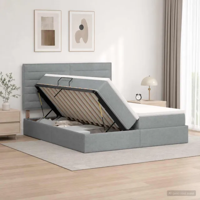 vidaXL Opslag bed met hoofdeinde Lichtgrijs 180 x 200 cm Stof