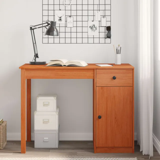 vidaXL Bureau Wasbruin 100 x 50 x 74 cm Massief grenenhout bruin, foto 2