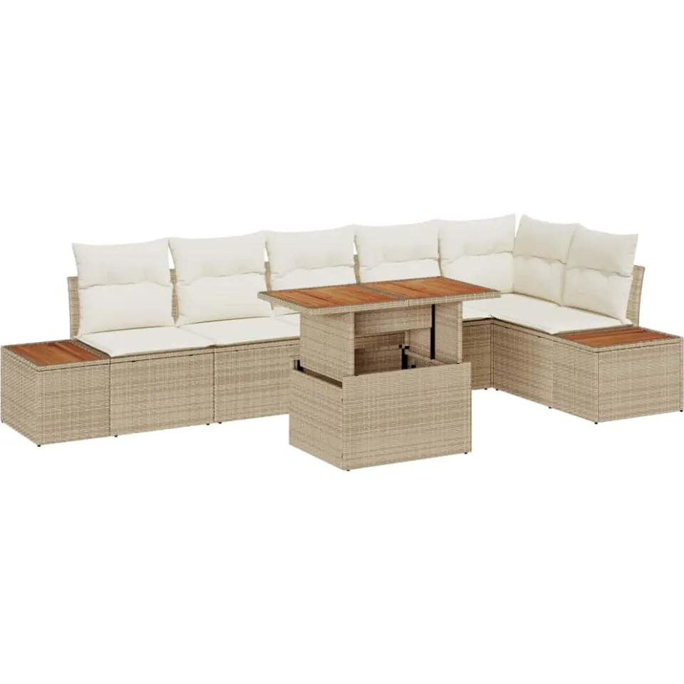 vidaXL Tuin Sofa Set 7 st Beige Poly riet