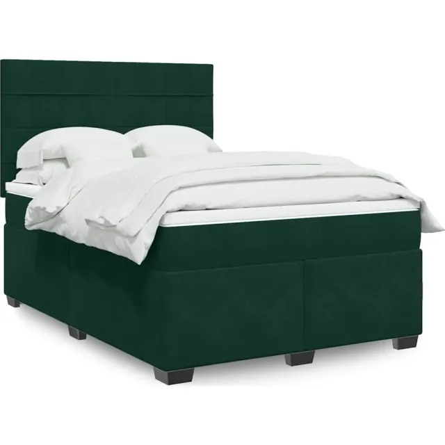 vidaXL Boxspring met matras fluweel donkergroen 140x190 cm groen