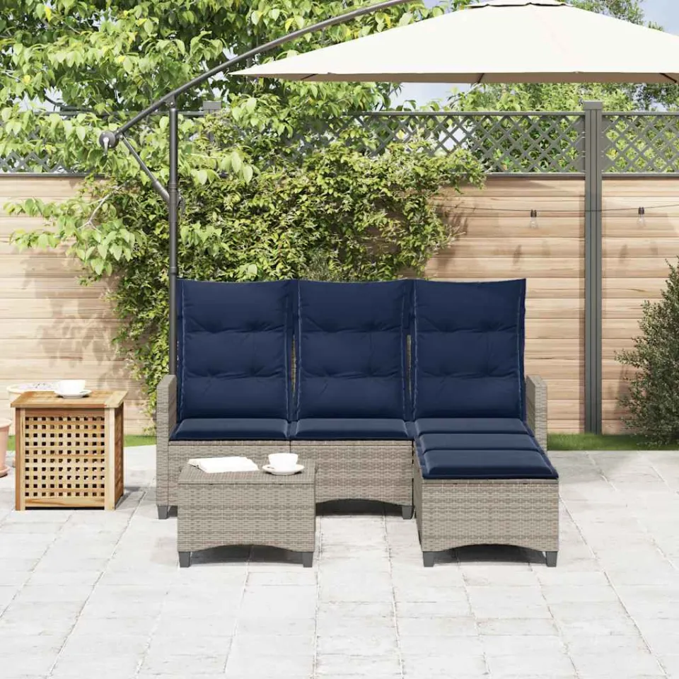 vidaXL 3-delige Tuinbankstel met kussens L-vormig poly rattan grijs, foto 3