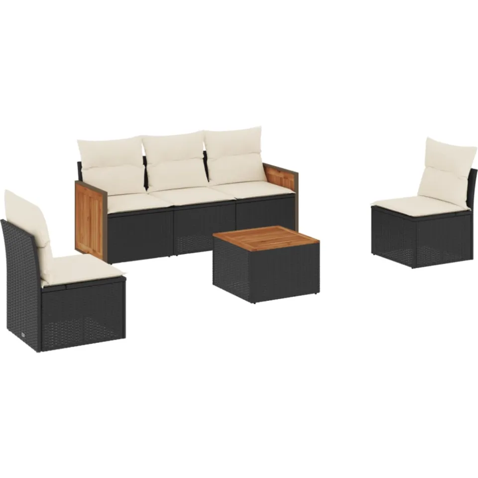 vidaXL 6-delige Loungeset met kussens poly rattan zwart