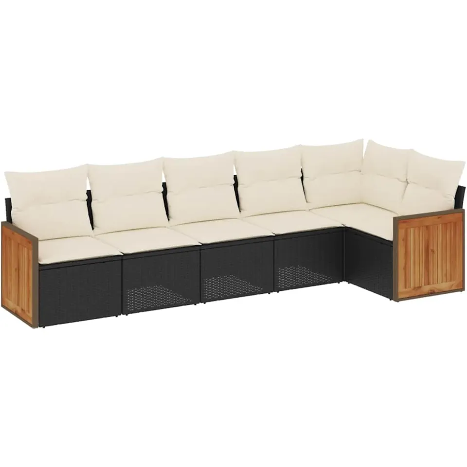 vidaXL 6-delige Loungeset met kussens poly rattan zwart