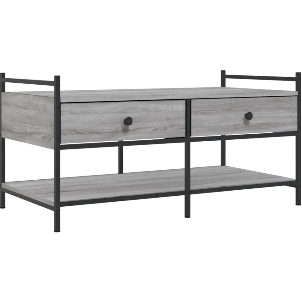 vidaXL Salontafel 99x50x50 cm bewerkt hout grijs sonoma eikenkleurig, foto 3