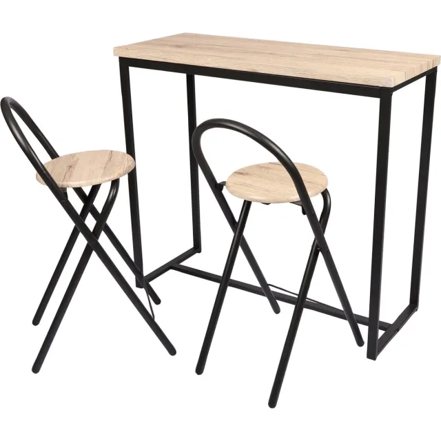 Urban Living "DOCK" Wandtafel met 2 krukken 100x40xH90 cm en 36x46xH82 cm black