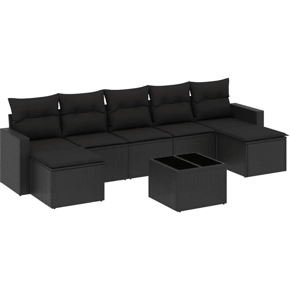 vidaXL 8-delige Loungeset met kussens poly rattan zwart, foto 3