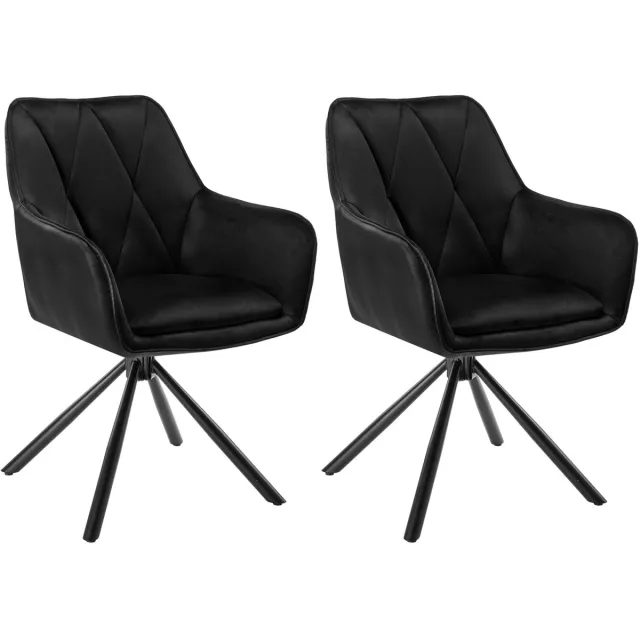 Corenia Eetkamerstoelen - Eetstoelen - Keukenstoelen - Ergonomische Scandinavische Stijl - 2 Stuks - met Rugleuning - Voor Keuken - Eetgedeelte - Kunstleer Zitje - Metalen Draaibare Poten - 57.5 x 85.5 x 58.5 cm - Zwart